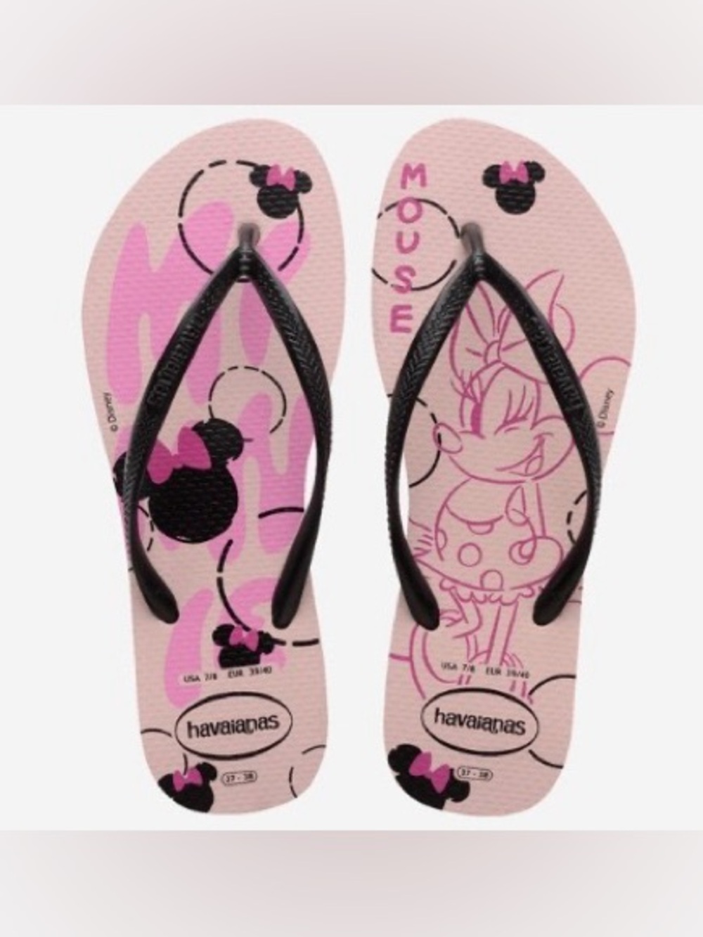 NWT Havaianas Minnie Mouse Pink flip flops, size 11-12